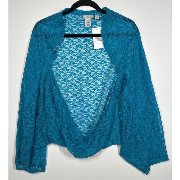 LOGO by Lori Goldstein Women's Lace Open Shrug Cover Top Sz 4X / 5X Blue A397997 - Picture 2 of 10